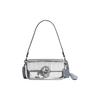 Studio 20 Logo Groot Logo Pailletten Kaartsleuf Drukknop Sluiting Klep Koeienleer Baguette Tas Crossbody Schoudertas Kleine Dames Zilver