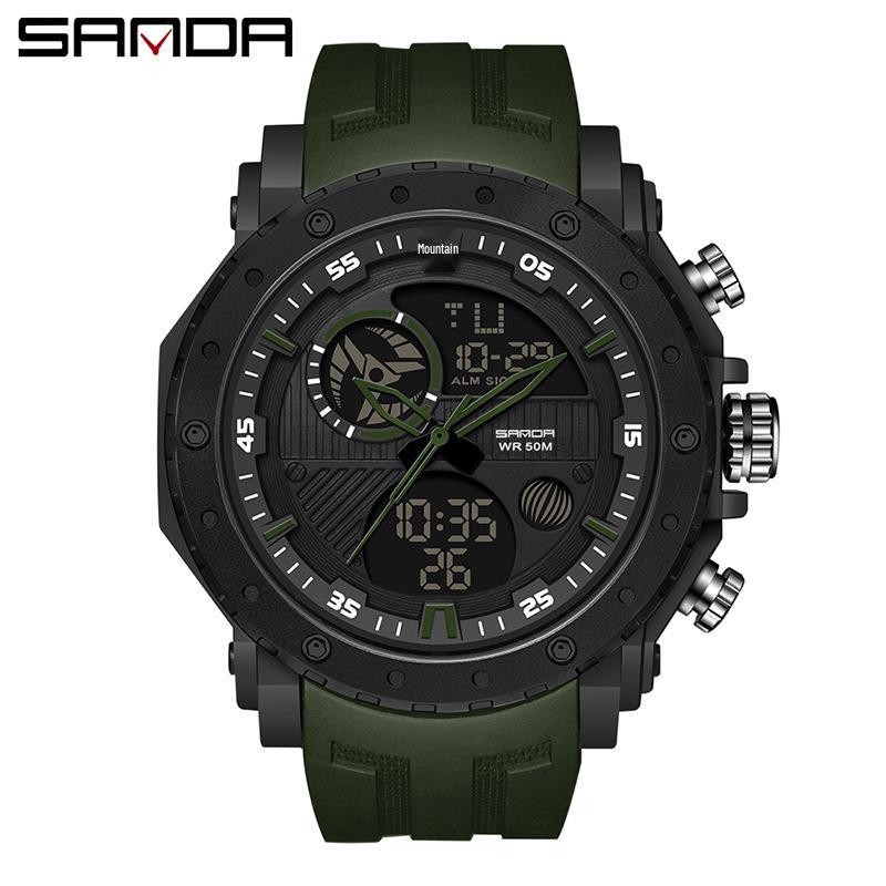 Relógio Esportivo Luminoso Multifunção com Duplo Display Masculino Sanda - À Prova d'Água e Ideal para Aventuras ao Ar Livre
