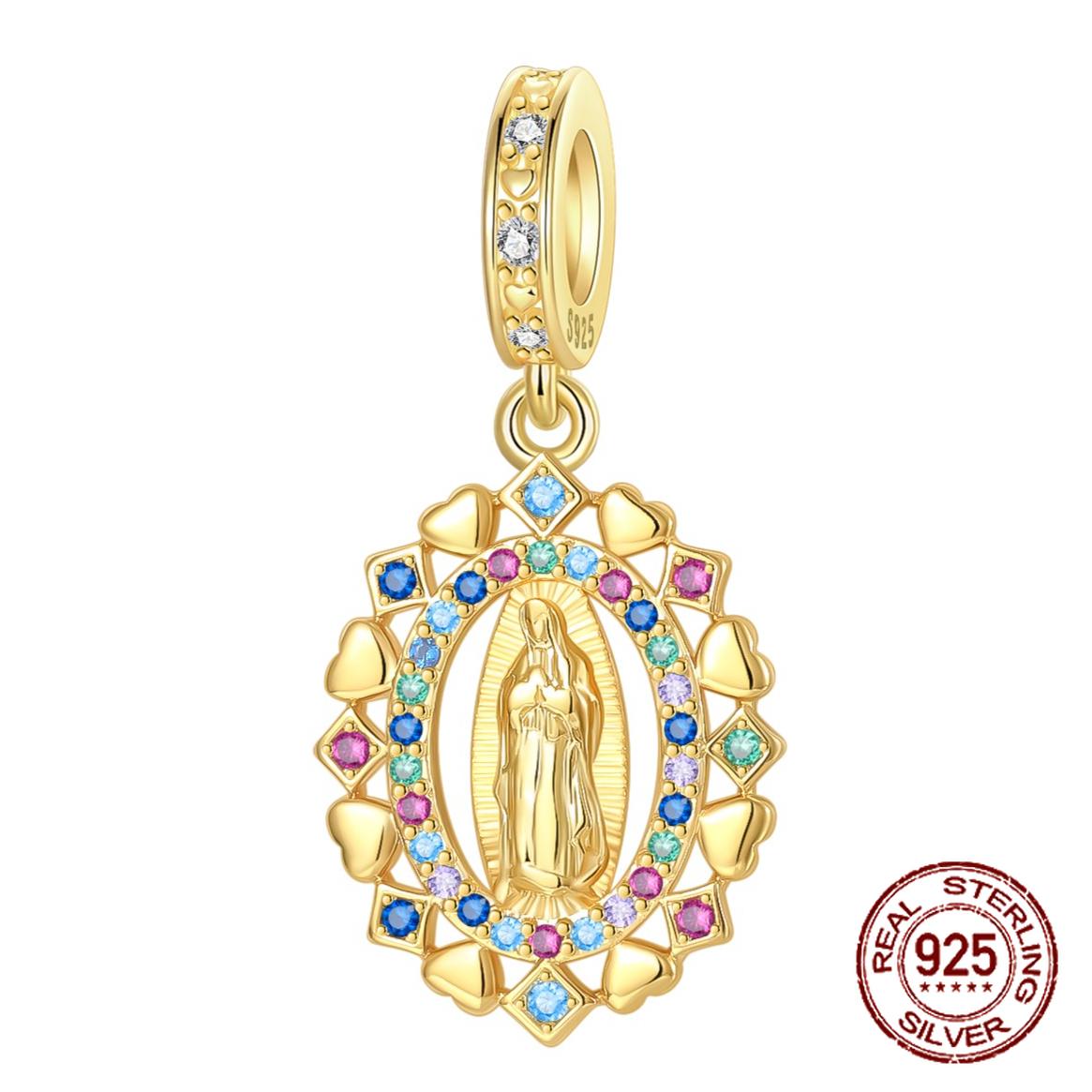 

Copper Golden Oval The Virgin Mary Pendants Colored Zircon Charms Fits Genuine Charms Bracelet Women DoItYourself Jewellery Gifts