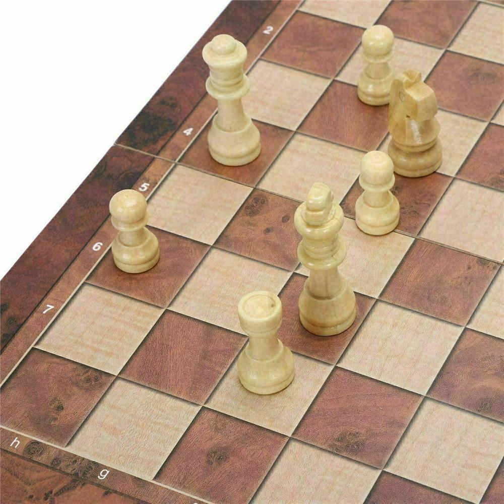 3in1 Large FOLDING WOODEN CHESS SET Board Game Checkers Backgammon Draughts Toy