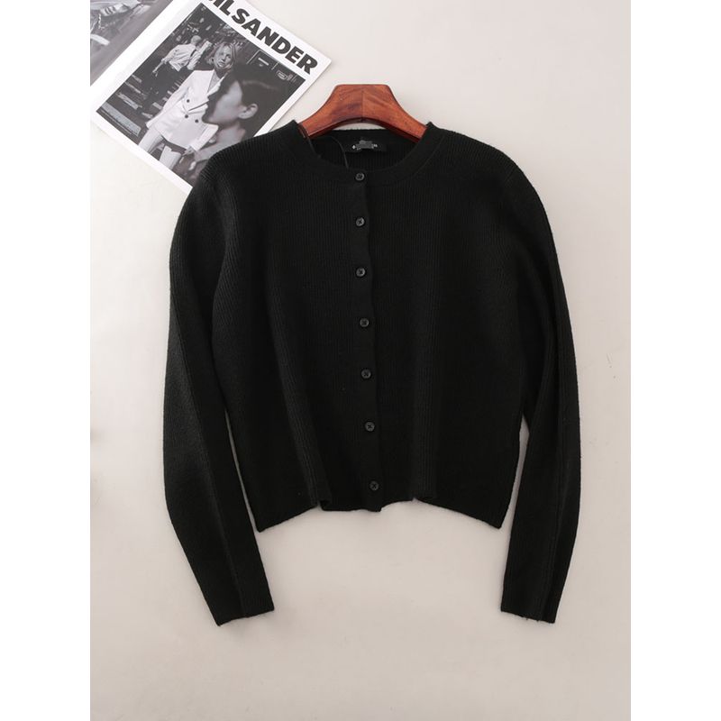 Casual All-matching Black Single Breasted Long Sleeve Cardigan Foreign Trade Original Order Small Loose Outdoor Women Knit