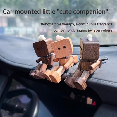 Handcrafted Wooden Robot Dashboard Ornament With Magnetic Base For Car Dynamic Moving Limbs Car Interior Decors
