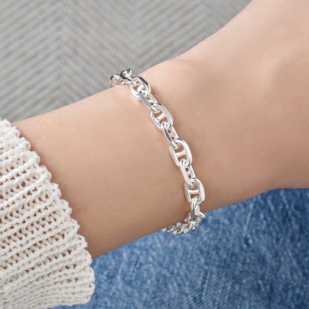 925 Silver Genuine Sterling Silver Chandelier H-Buckle Chain Bold Chain Silver Bracelet (Choose 1 of 2)