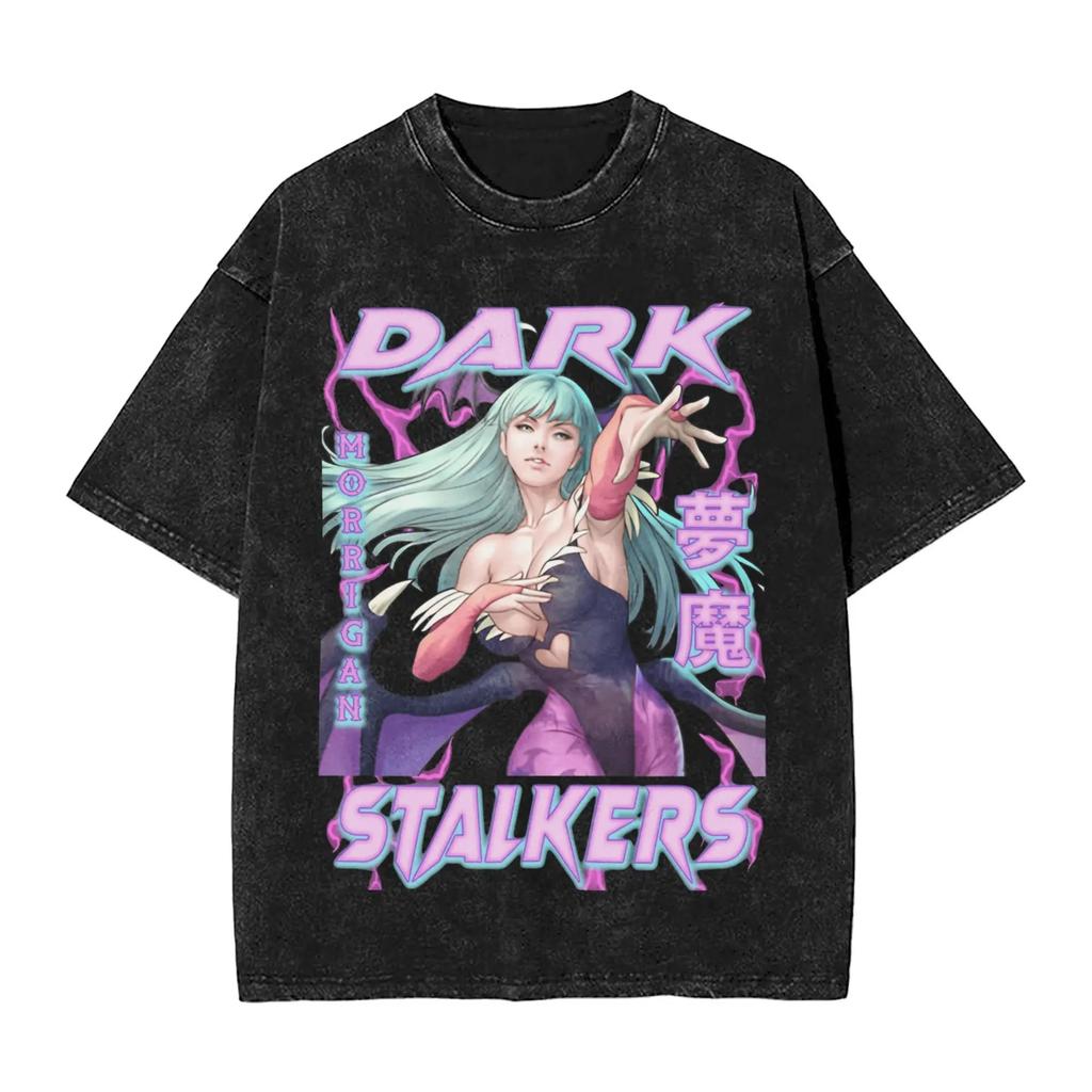 Darkstalkers T Shirt Washed Morrigan Fashion Tee Shirt Short Washed Vintage Loose Oversized Unisex High Quality Hot Product Soft