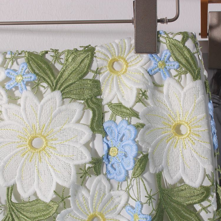 Falda Wrap de Encaje Calado Europeo Bordada con Flores 3D Ropa de Mujer