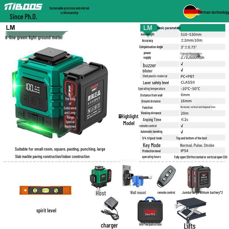 12-Line Green Infrared Laser Level: Wall-Mounted, Floor, Outdoor Automatic Leveling Tool