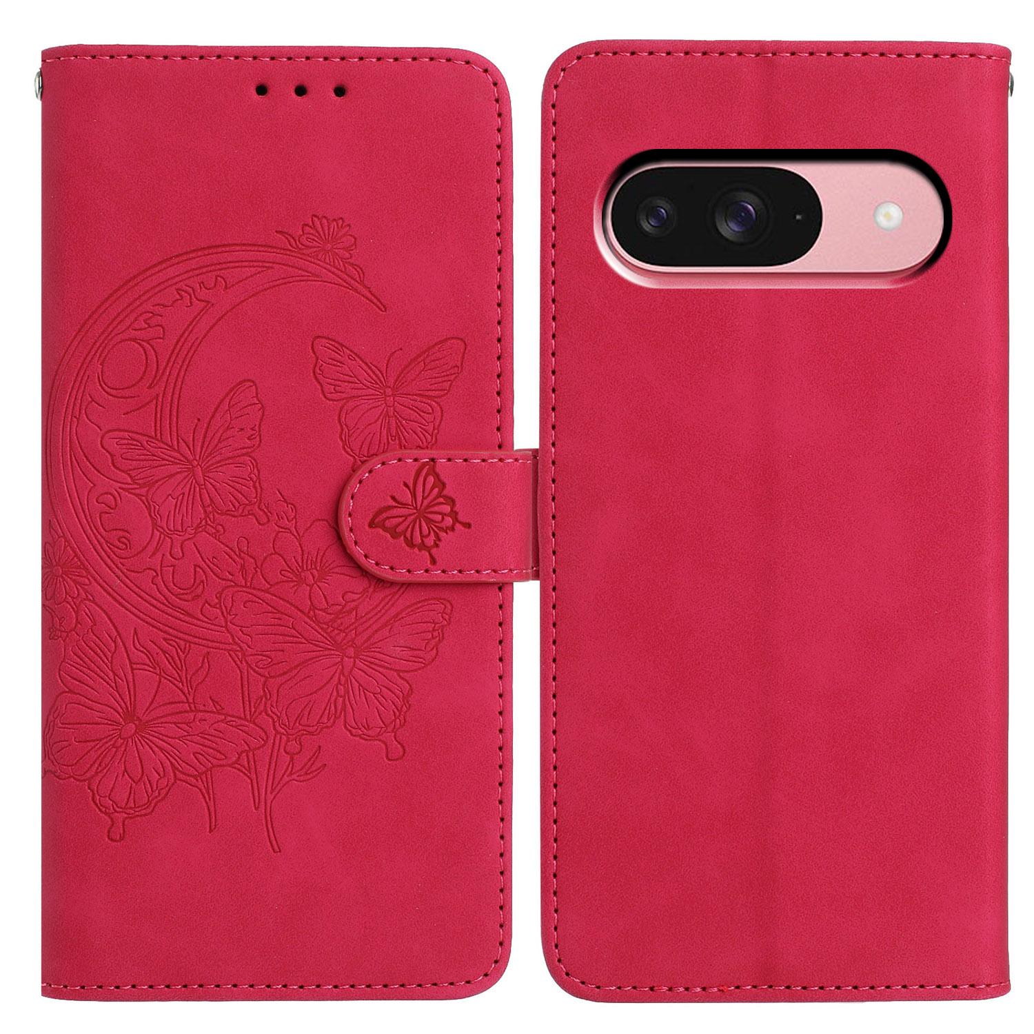 

Для Google Pixel 9 Pro/Pixel 9 Чохол з PU шкіри з тисненням метелика та квітки, гаманець-підставка, чохол для телефону E