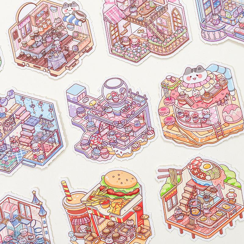 3D Minyatür Peyzaj Sticker Kitabı: Hayvanat Bahçesi, Kulübe, Ada ve Gece Hayatı Günlüğü