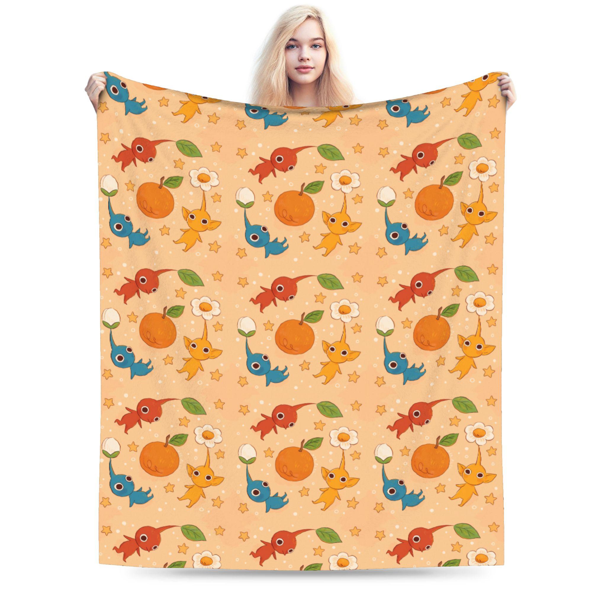 Pikmin Pattern Flannel Blanket Winter  Super Warm Throw Blanket for Students Bedroom Novelty Bedspread Sofa Bed Cover 30x40in