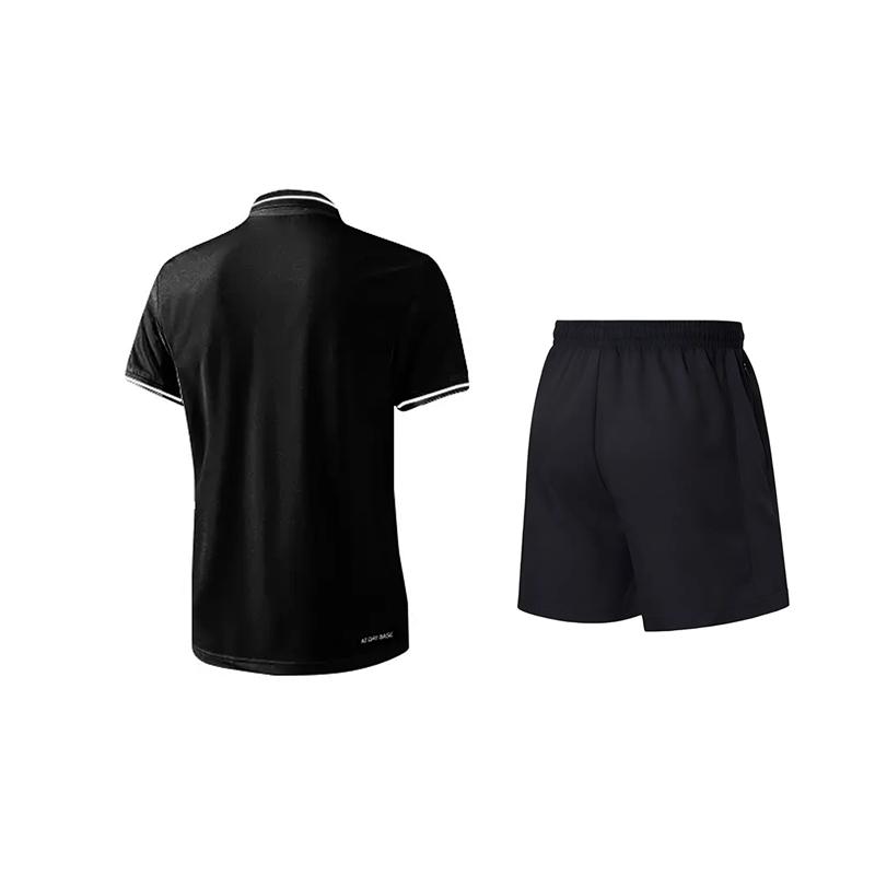 Li-Ning Campus Logo Printed Short Sleeve Polo Shirt Comfortable Versatile Quick Dry Shorts Casual Sports Suit Unisex Suit YPLU075-3+AKSV843-1