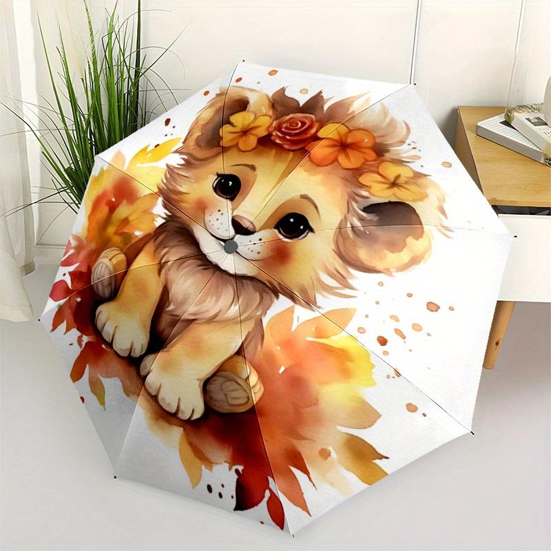 

1pc Lovely Little Lion Fully Automatic Folding Portable Fashion Umbrella, 8 Iron Frames, Three-Fold Design, Suitable for All Seasons, Suitable for Out