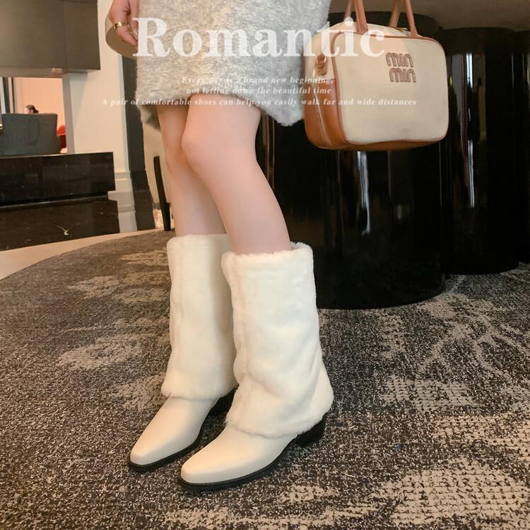 Pointed Hairy Warm Plush Thickened-soled Snow Boots New Winter Cotton Shoes