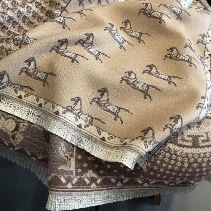 Compass pony pattern imitation cashmere shawl for women, warm big scarf versatile thickened scarf double-sided dual-purpose