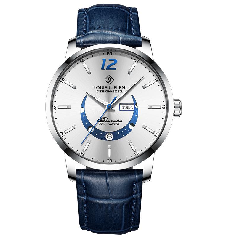 Herren High-End Uhr Business Marke Mondphase Leuchtend Wasserdicht Echtes Leder Männlich Mode Quarz Uhr Uhren Geschenk