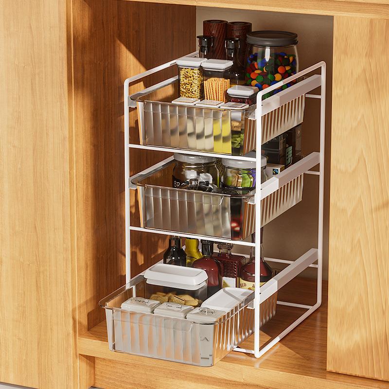 Kitchen storage rack, sink, storage rack, floor to ceiling household layered cabinet rack, multifunctional pull-out sink