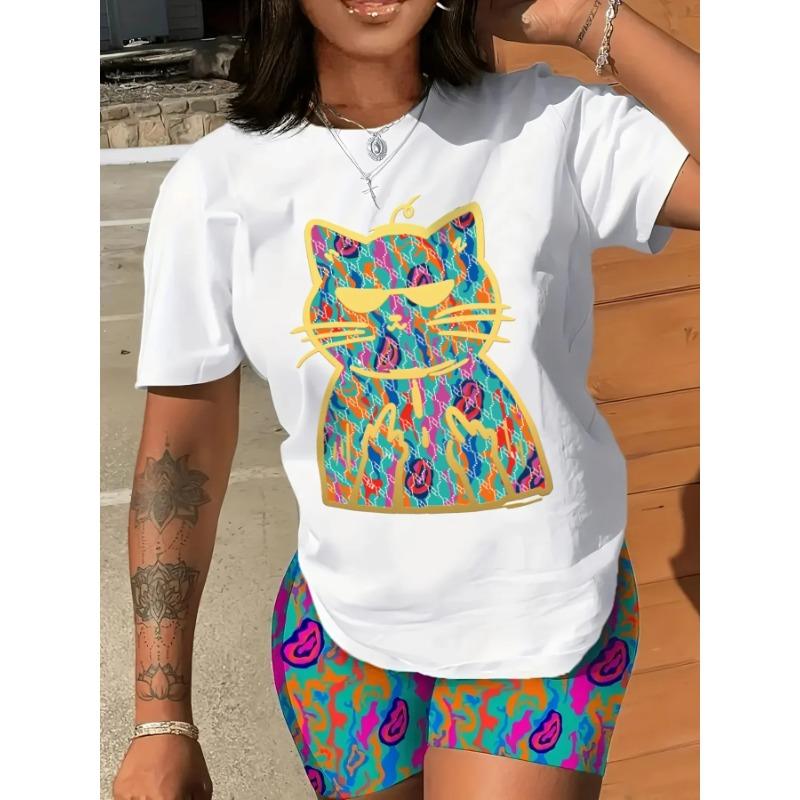 

Летний топ с круглым вырезом и 3D-принтом в виде животных из мультфильмов, модные повседневные женские футболки с короткими рукавами M