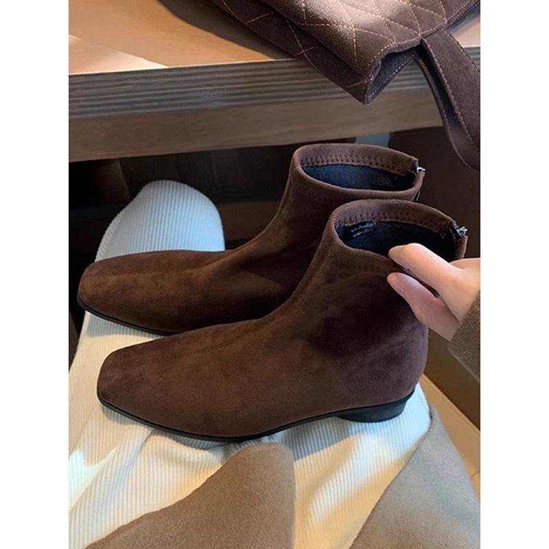Square Martin Boots Women's Suede Versatile Skinny Boots Korea Chelsea Short Boots Single Boots