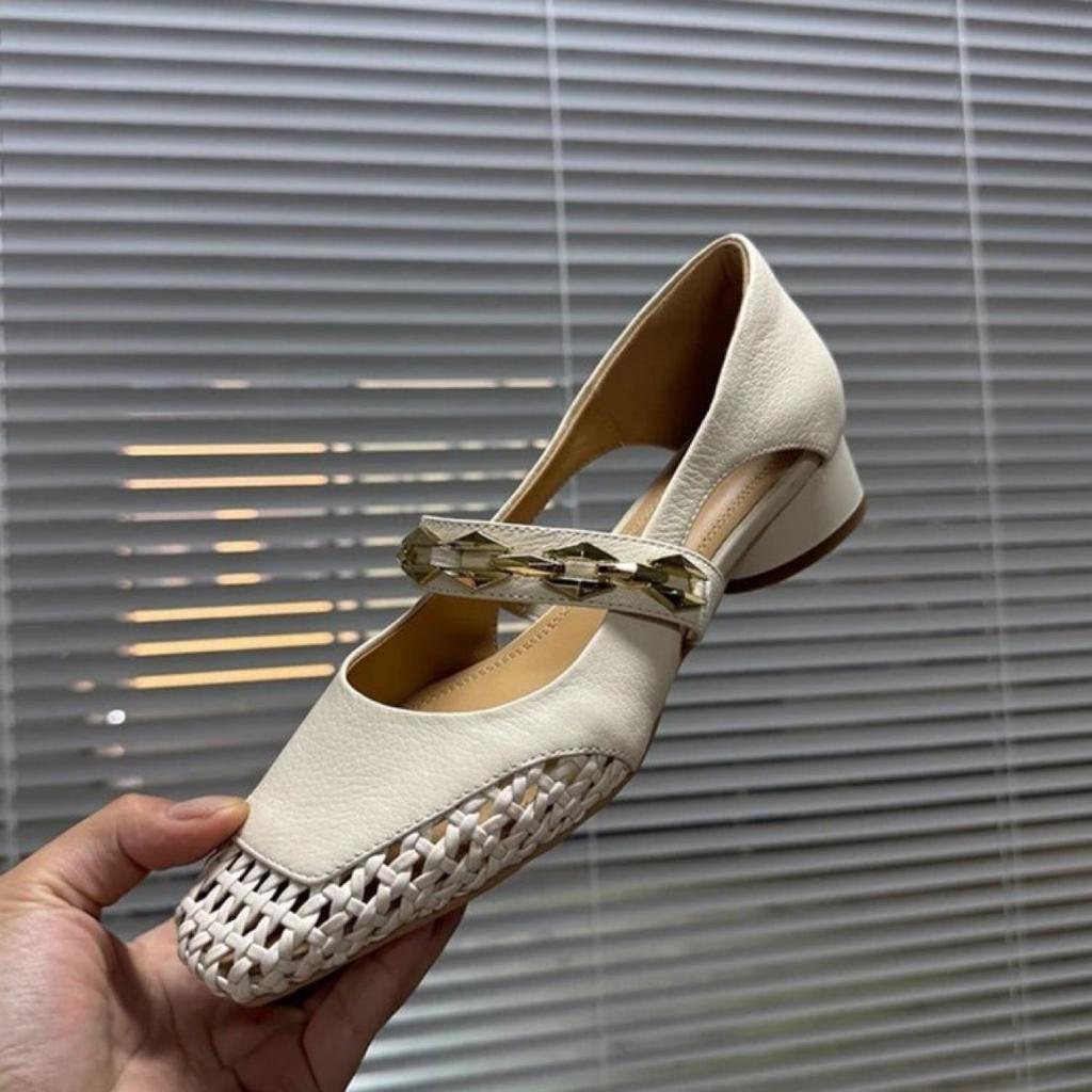 2025 summer new metal sequined bag head drag small round head shallow mouth one word with low heel outer wear single shoes