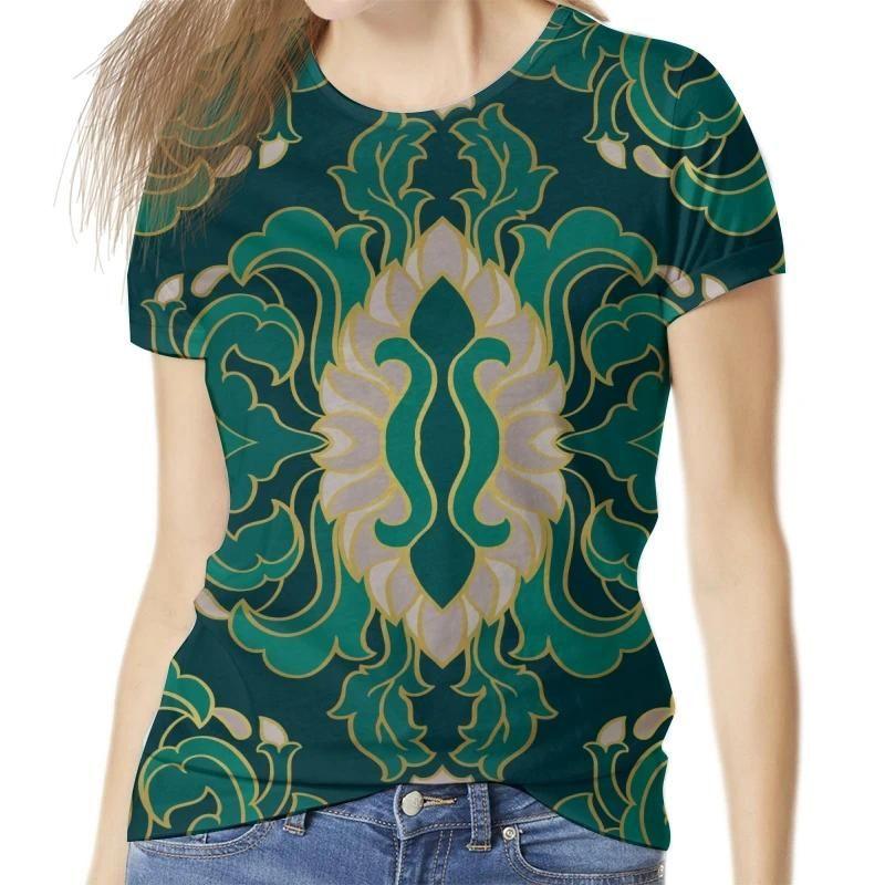 Summer Round Neck Vintage Floral Pattern 3D Print Top Fashionable Casual Short Sleeved Women's T-shirts