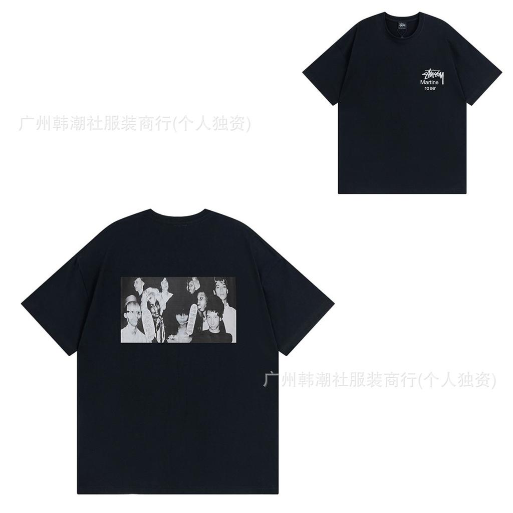 [2] American trendy brand short-sleeved t-shirt black and white collection printed short-sleeved t-shirt casual couple men and women of the same style