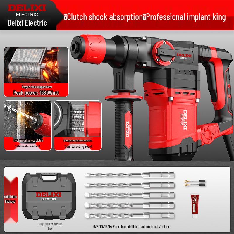 Delixi Dual-Purpose Electric Hammer Drill – High-Power Rebar Slotting & Concrete Demolition Tool