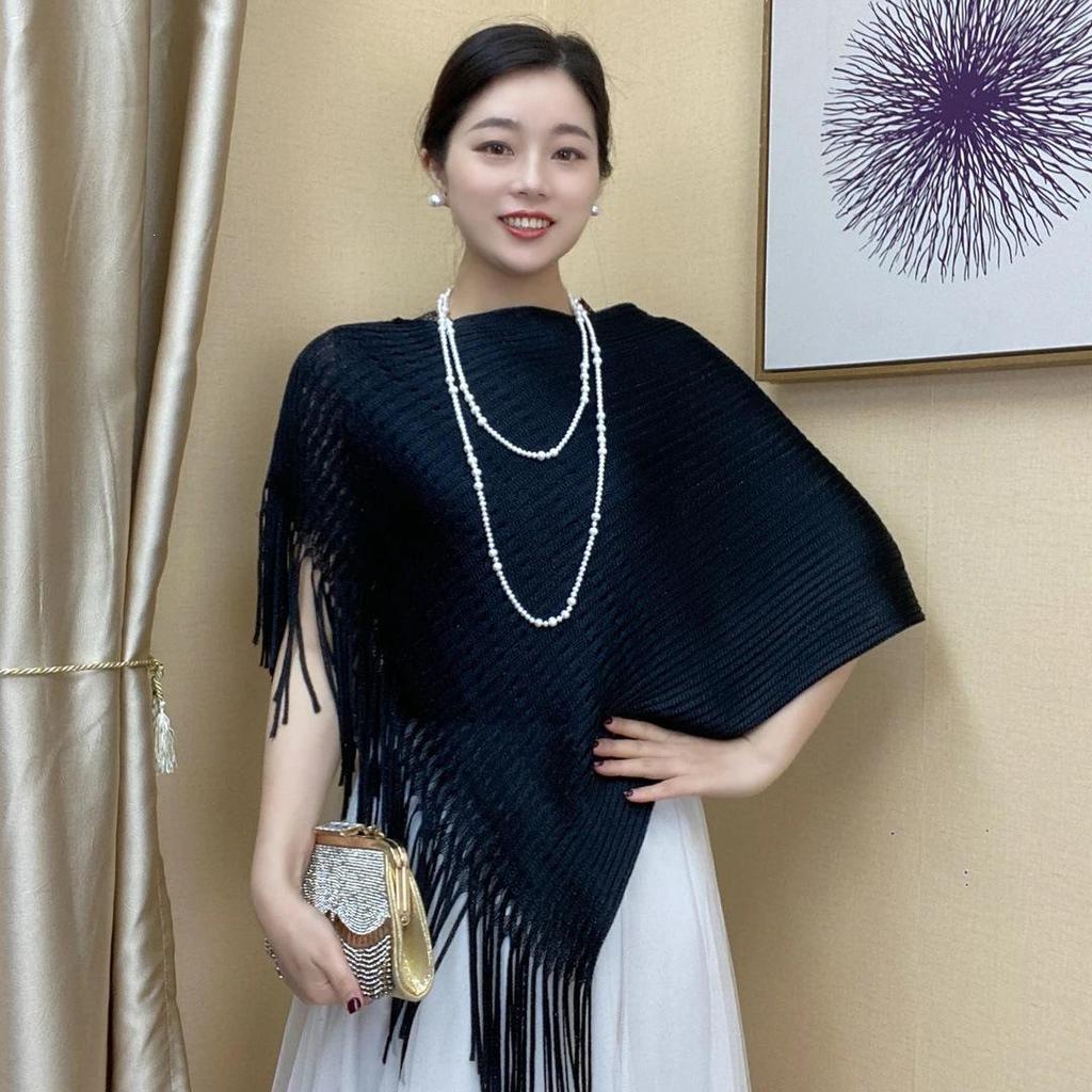 XinSaiQi Douyin Trendy Ice Silk Tassel Shawl Qipao Cardigan for Women - Purple/Black