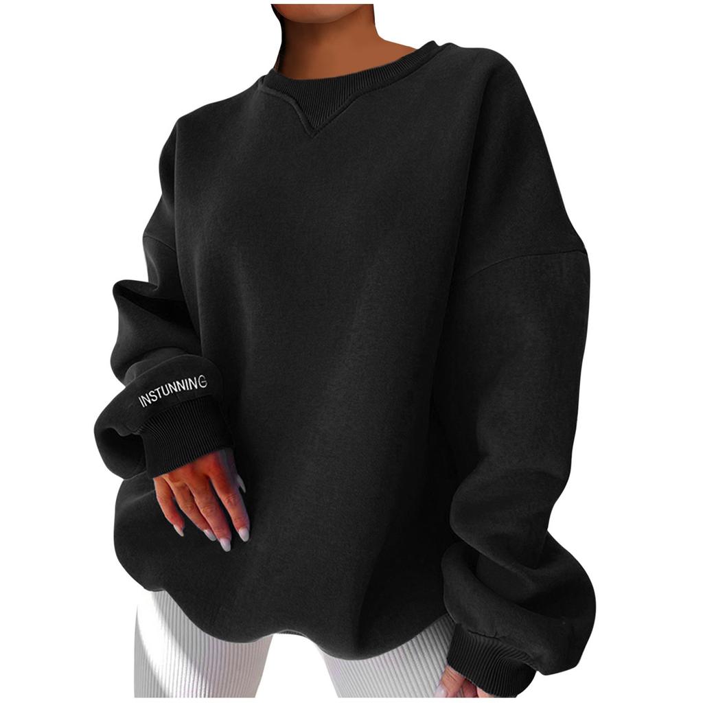 Damen Lässiges Übergroßes Langarm Rundhals Sweatshirt Pullover
