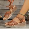 Fashion Brown Ankle Strap Wedge Sandals for Women Summer 2025 Lightweight Non Slip Beach Shoes Woman Braided Band Platform Roman Sandals