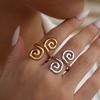 Lats Simple Fashion Swirl Open Ring For Women Fade-Resistant Stainless Steel Gold Color Plated Spiral Rings Jewelry Gift