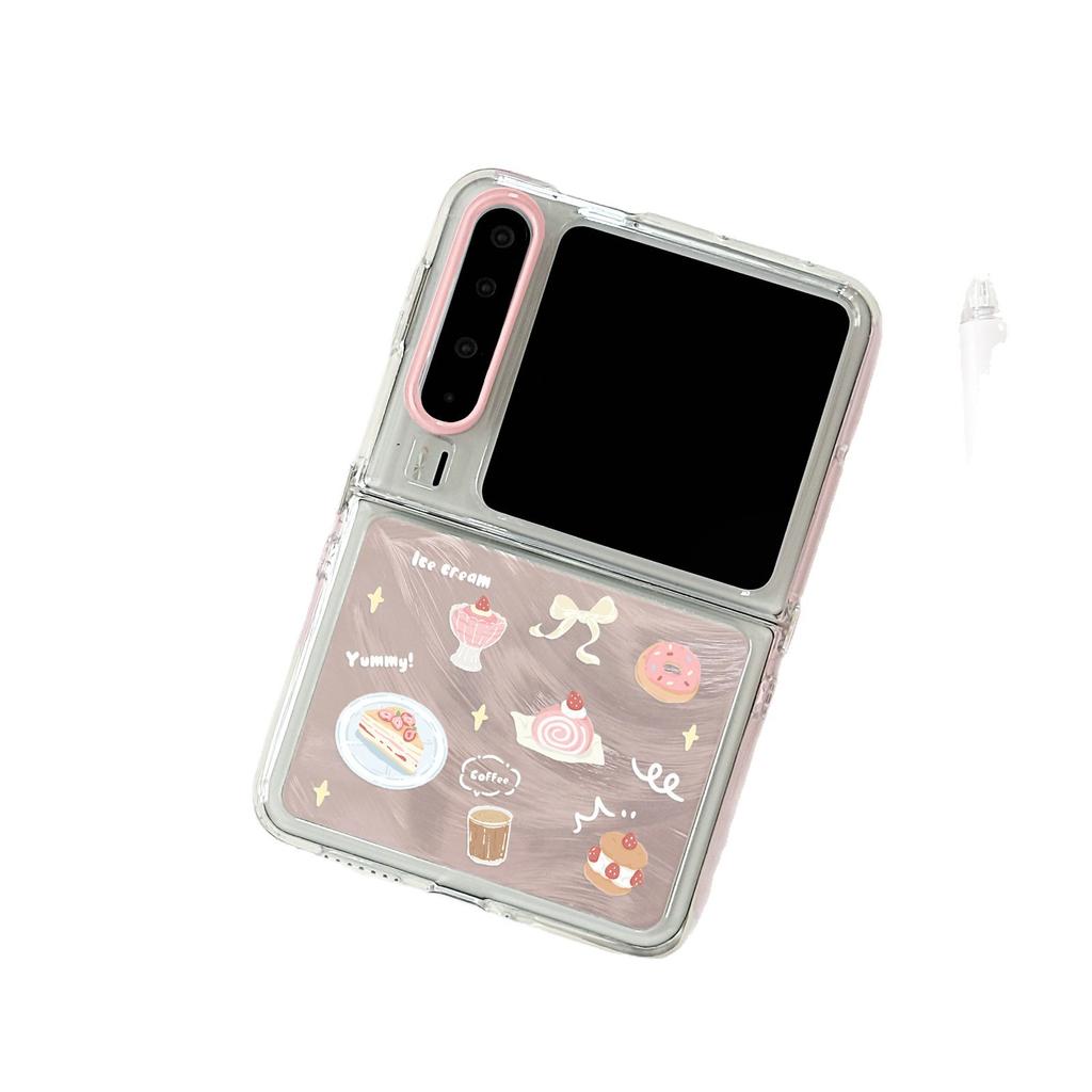 Pink afternoon tea is suitable for Huawei POCKET2 mobile phone case, Samsung Xiaomi ZFLIP7 folding mobile phone case, feather yarn.