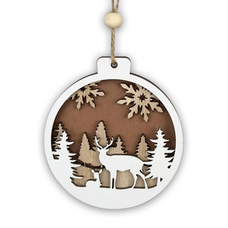 Noel Ahşap Kolye 3D Geyik Noel Baba Ağacı Asılı Süsler Noel Dekor
