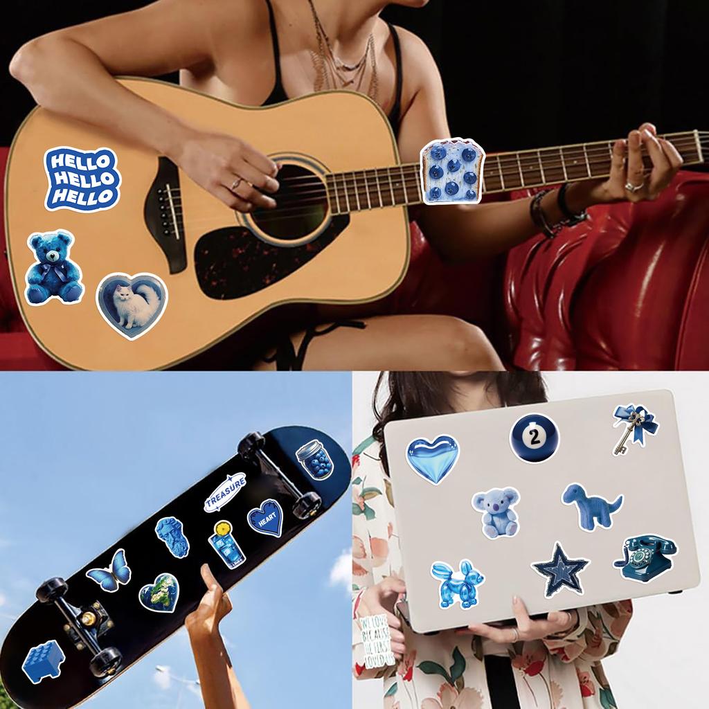 50Pcs Deep Blue Graffiti Stickers for Personalized Decoration, Guitar, Notebook, Luggage, DIY Waterproof Stickers