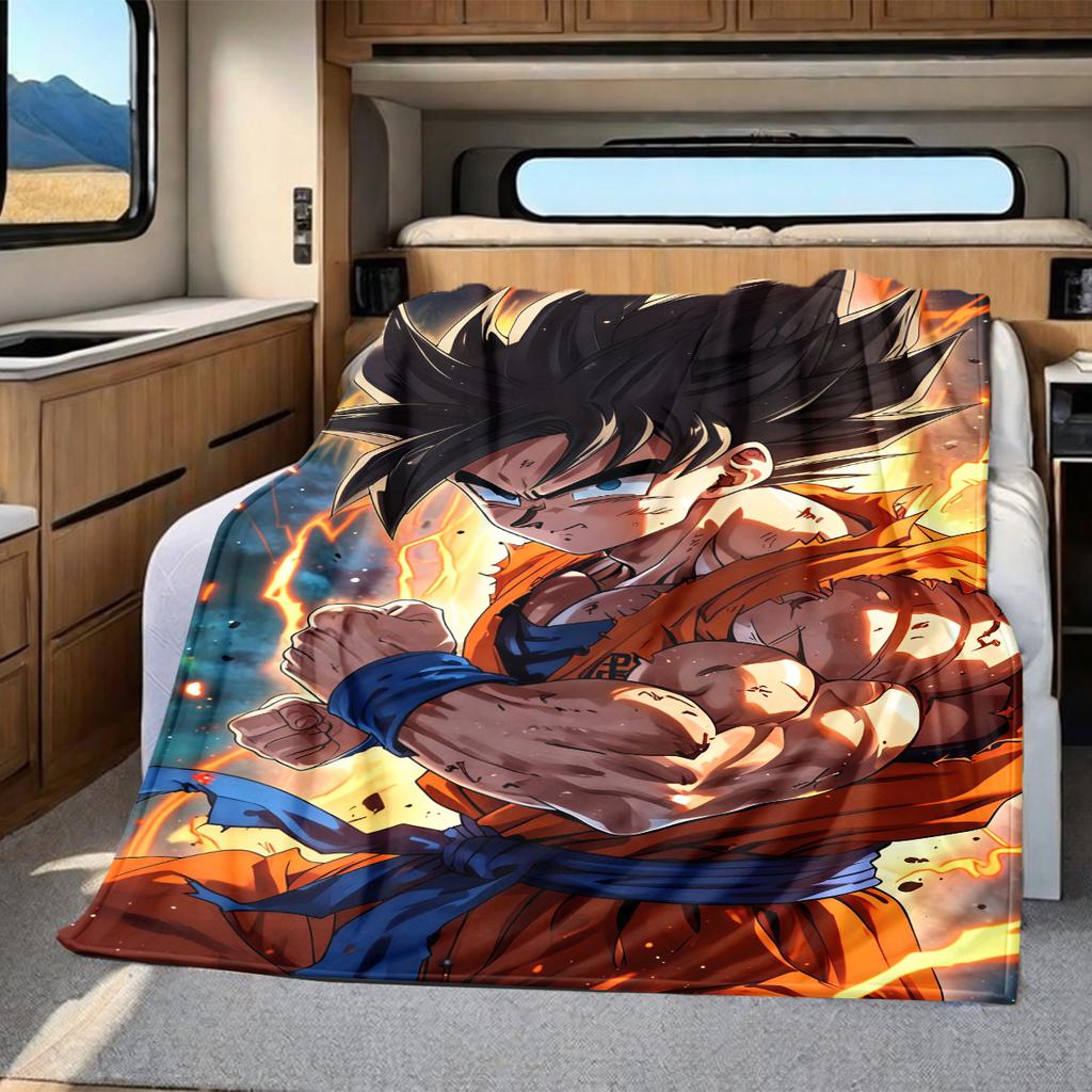 1pz Coperta in Flanella con Stampa Son Goku, Alta Qualità per Tutte le Stagioni, Decorazione per la Casa, Calore e Comfort, Perfetta per Regali di Natale