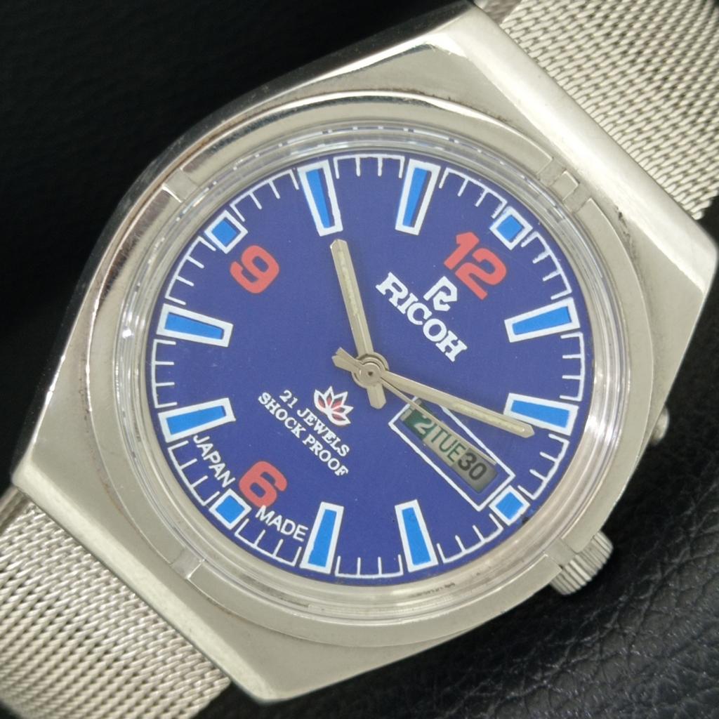 

JAPAN VINTAGE RICOH R31 AUTOMATIC MENS BLUE COLOR DIAL WATCH a707607-1