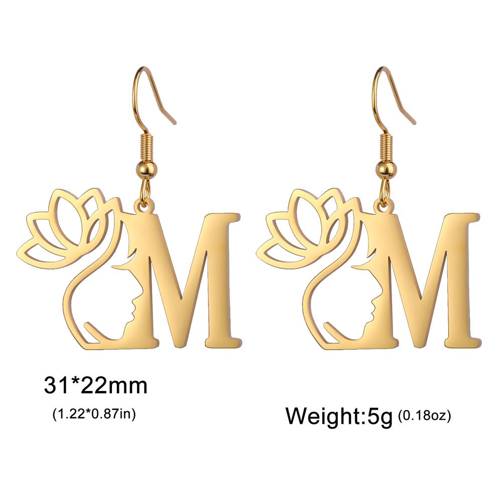 My Shape Beauty Flower Letter Drop Earrings for Women A-Z Alphabet Initials Lotus Stainless Steel Fashion Jewelry Kids Female