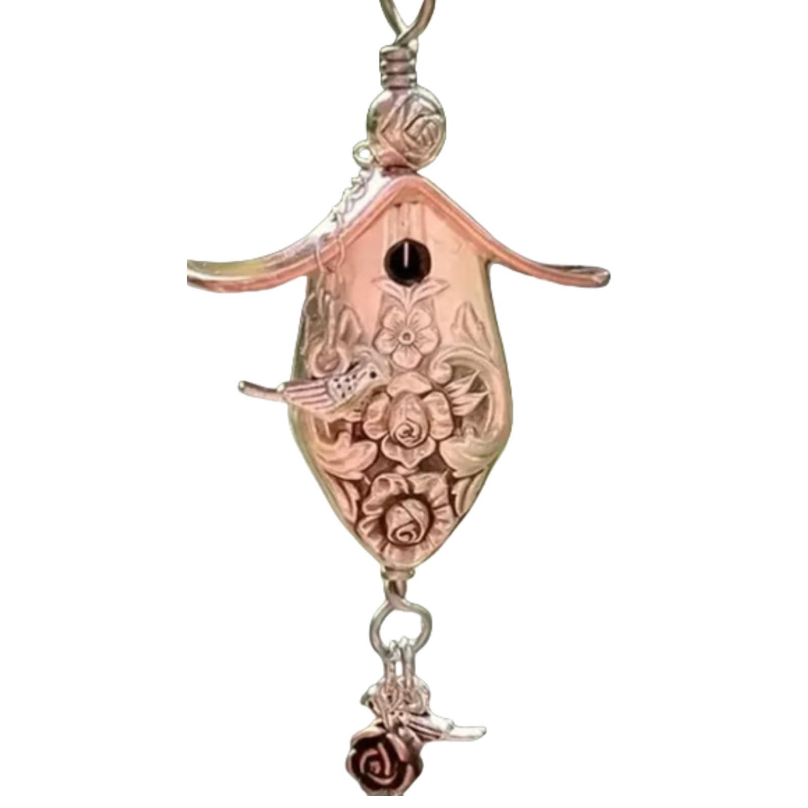 

Ожерелье «Скворечник», подвеска из столового серебра «Магнолия 1951», винтажное ожерелье из ложки ручной работы для любителей птиц и коллекционеров ювелирных изделий One Size