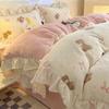 Thickened Milk Fleece Four-Piece Set, Fleece Quilt Cover, Bedding, Coral Flannel Bed Sheet Three-Piece Set