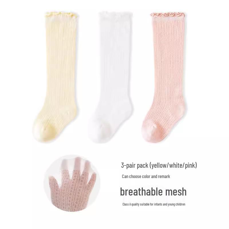 Kids' Candy Color Over-the-Knee Socks - Spring/Summer Breathable Mesh, Combed Cotton Long Socks