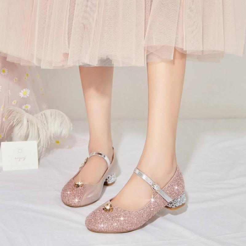 New children's crystal shoes buckle performance catwalk princess shoes wear soft soles in all seasons, middle and older children's girls' student