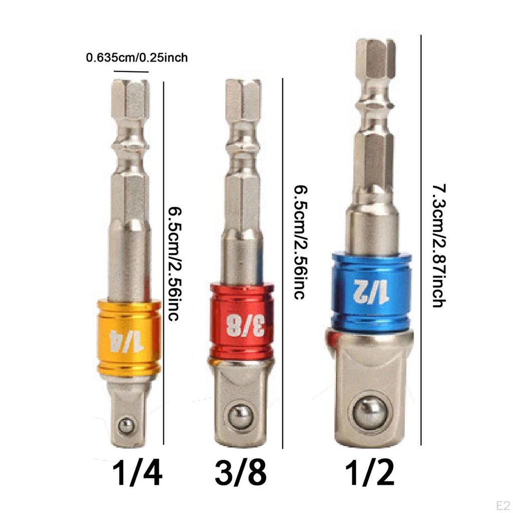 Hex Socket Adapter Set 1/4",3/8",1/2"Hex Shank Electric Screwdriver Attachment for Power