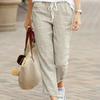 Einfarbige lockere lässige Kordelzug elastische Taille Jogginghose für Damen Kordelzug Capri zulaufende Hose Hose mit Taschen