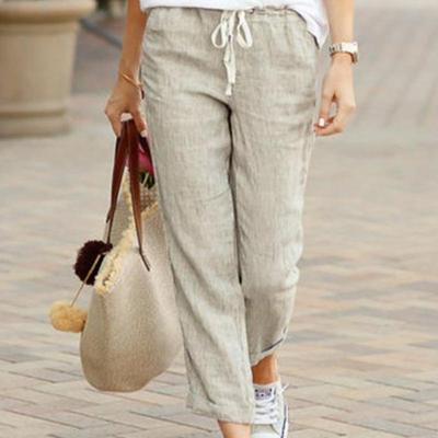 Einfarbige lockere lässige Kordelzug elastische Taille Jogginghose für Damen Kordelzug Capri zulaufende Hose Hose mit Taschen