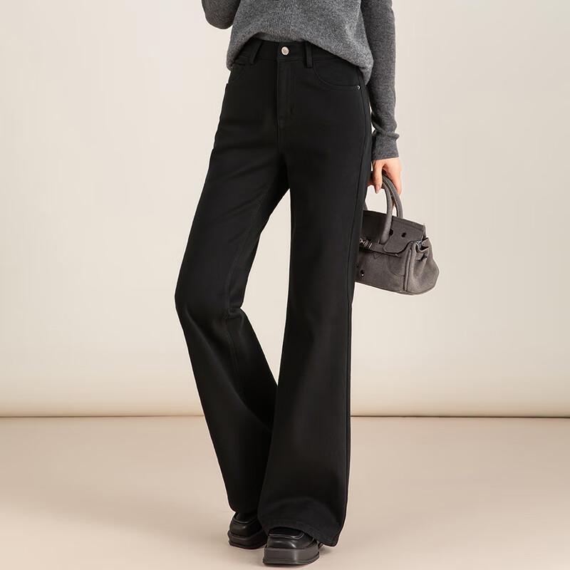 Fanzhen Women's Plush Lined Flared High-Waist Jeans