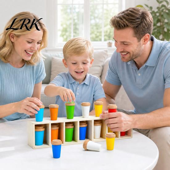 Kids Memory Challenge Toy Bottle Color Matching Board Game, with 14 Colorful Bottles & Wooden Recognition Game Storage Rack, 2-4 Players Family Night