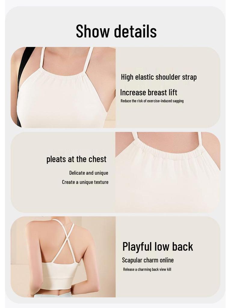 Halter Neck Ruched Yoga Bra with Criss-Cross Back