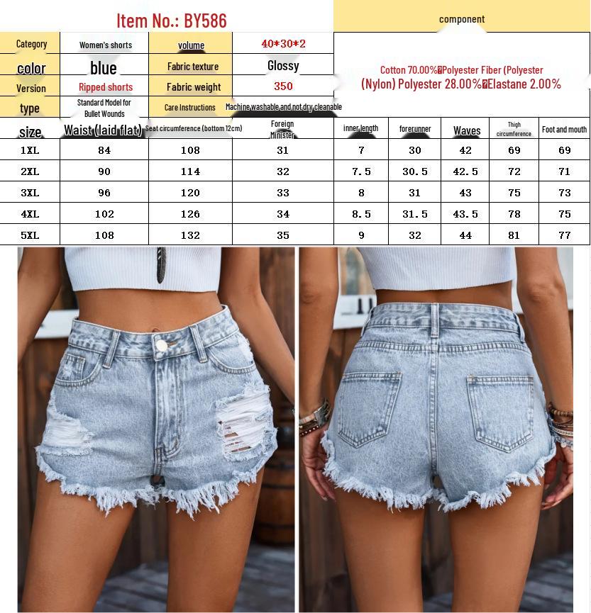 Plus Size Ripped Street Style Denim Shorts for Women