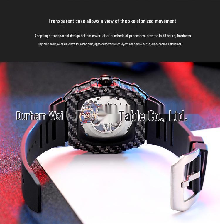 Durham Weida Herren Tonneau Skelett Tourbillon Automatikuhr mit Kautschukarmband.