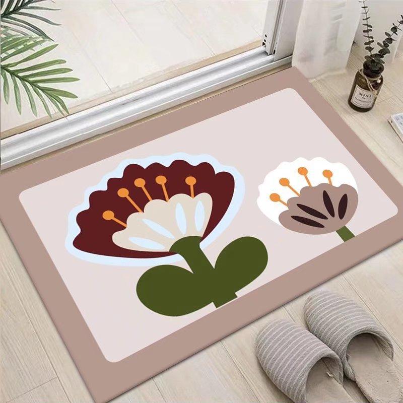Entrance Door Carpet Floor Mat Home Bedroom Bedside Carpet Printed Carpet Plant Pattern Entrance Foot Mat