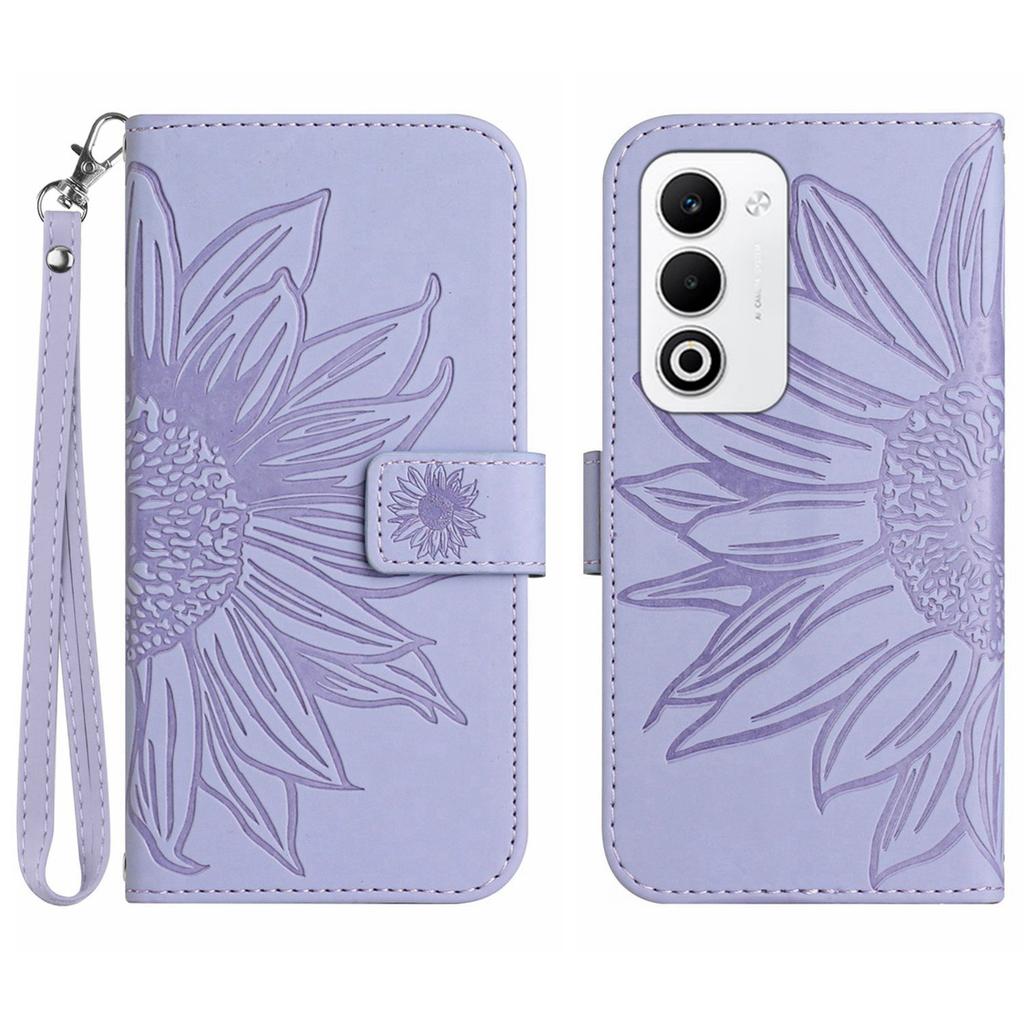 For Oppo A5 5G Case Sunflower Imprint Leather Wallet Phone Cover with Wrist Strap