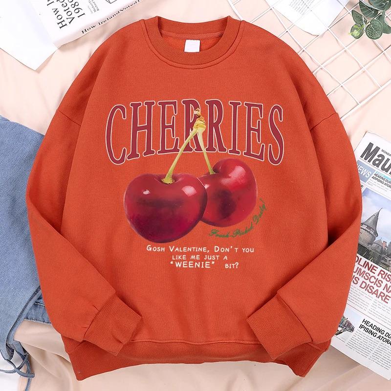Cartoon Anime Paar Kapuzenpullover Europäische Größe Bedruckter Pullover Kirschen Kirschmuster